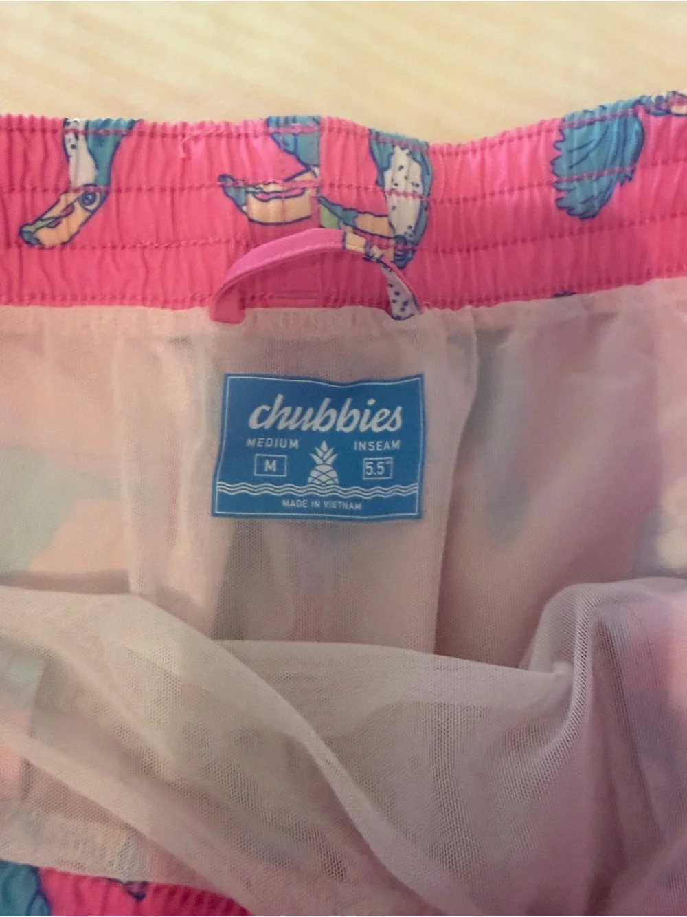 chubbies Hot Pink Toucan Print Swim Trunks with White Drawstring
